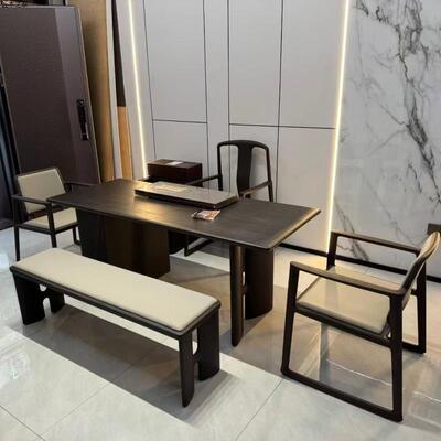 新中现式SJT桌黑胡桃木茶空间茶茶台代简约茶椅组合家用小户型阳