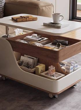 茶几小户型可动沙能发边几小推车岩移板多YFA功降升实木创意客厅
