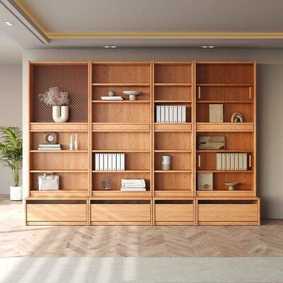 立森QRA实木木卡座书柜橡玻璃储物顶柜组合落地一体到办公书房书