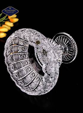 捷克进口OHEMIA手工雕刻水晶玻大果盘创意璃厅家用带422脚B客水果