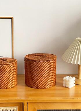 手工编笔筒收纳盒桌妆面公KGL室多功能复古中国风刻茶道台收办纳