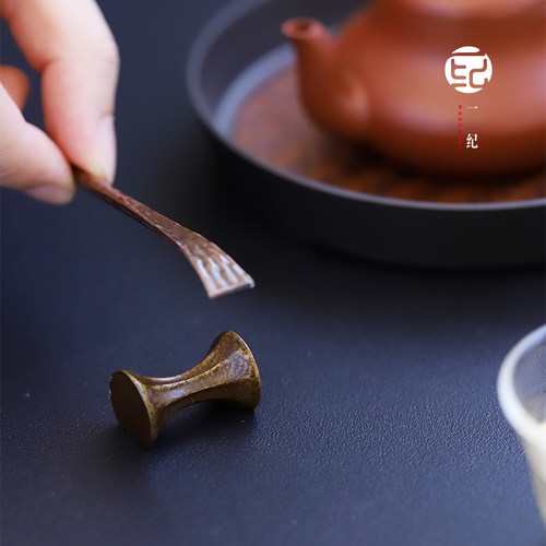 一纪日式手工复古铜茶枕盖置托茶匙茶拨托置搁置茶置笔搁茶道摆件