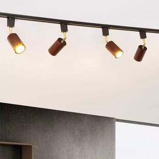 中古胡桃木轨道射灯商业家用客厅餐厅背景E27灯泡led明装导轨射灯
