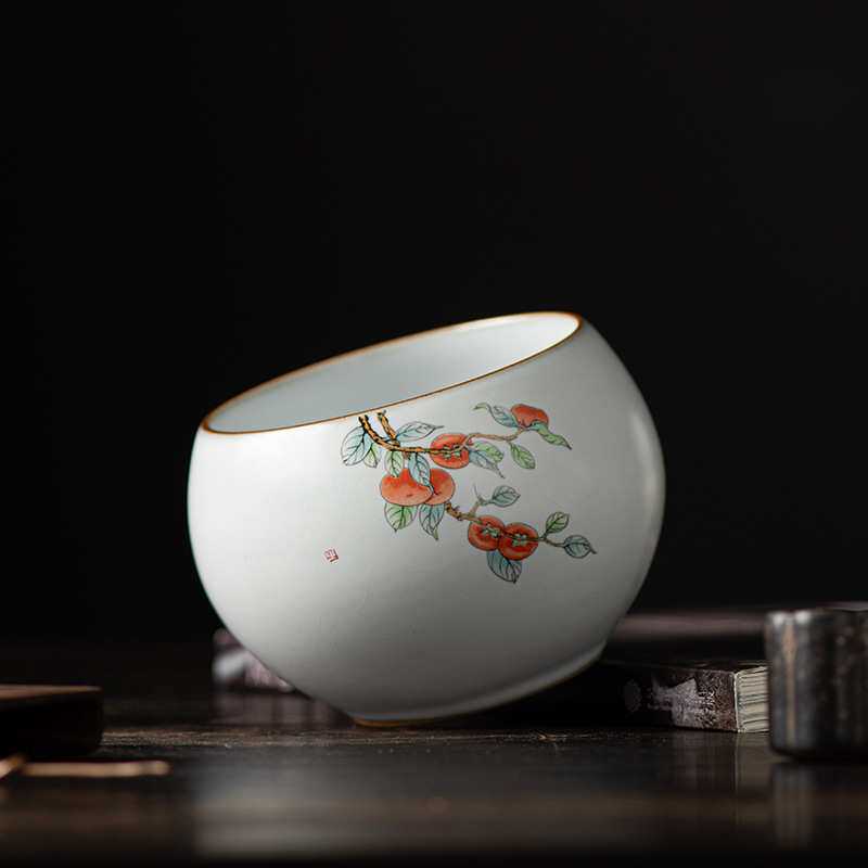 月白汝窑茶洗开片可养陶瓷柿子小号水盂茶缸杯洗茶盂建水茶道配件