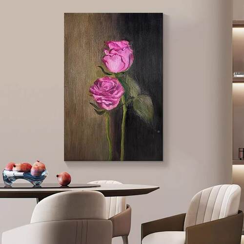 村大芬油画瑰玫花卉中古风客厅装饰挂画玄关花朵肌理纯手绘复DVCW