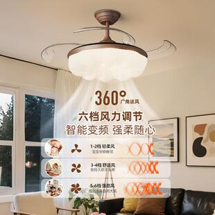 中古风扇437灯餐厅卧室古胡桃木色隐形电扇灯客复厅护眼吊扇灯asc