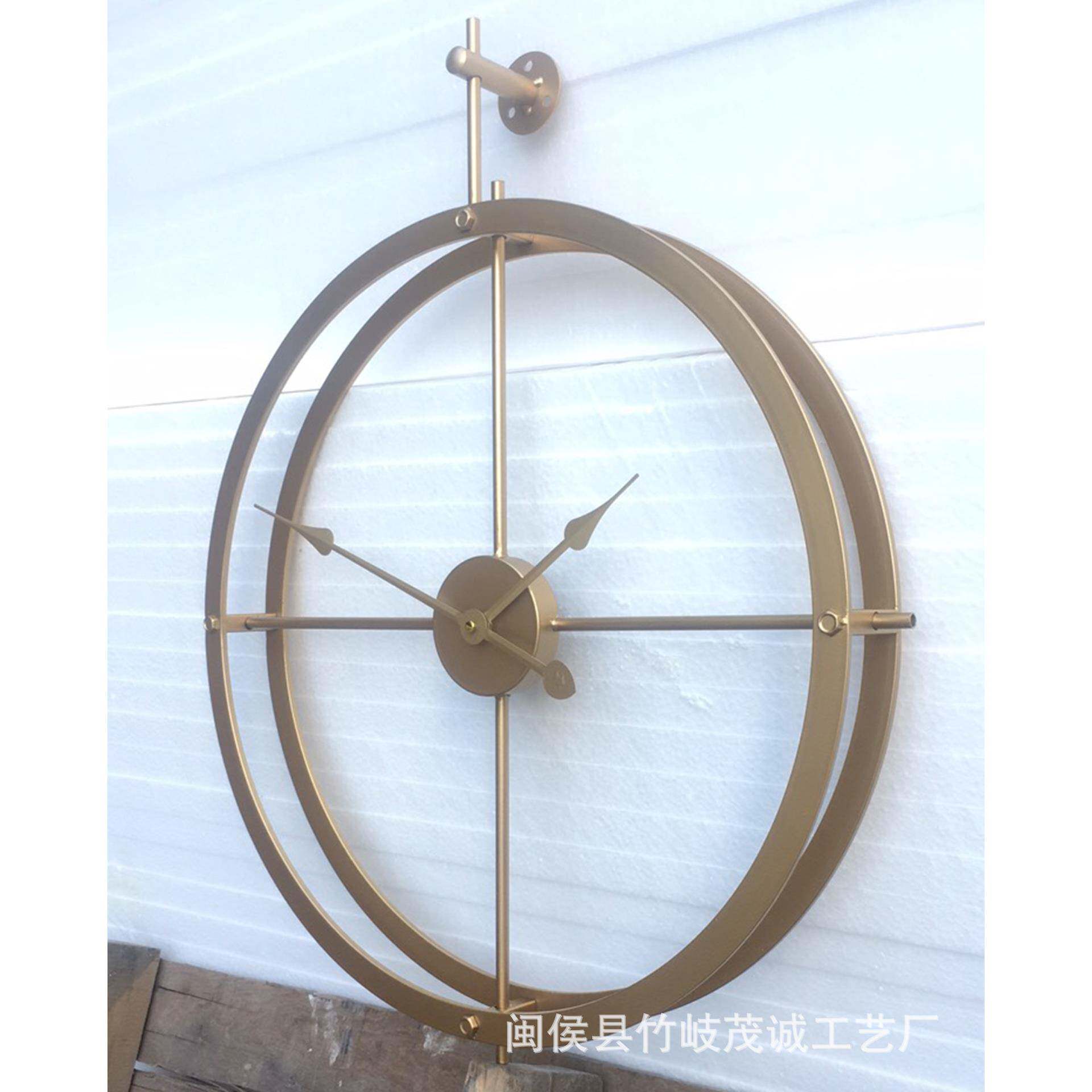 跨亚马产品0101双铁艺静音挂钟逊圆形钟表大境尺寸挂钟时尚层壁钟