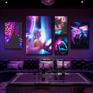 XBK02647霓虹灯女孩装饰画LE发灯画清吧墙面装饰包夜店酒吧KTDV光