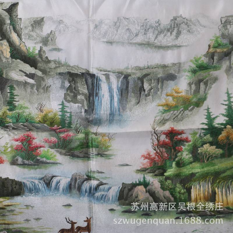 苏绣绣片客厅办公室会议室酒店大型装饰画手工刺绣长白盛境图片