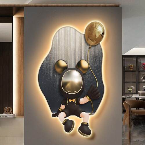 现代轻奢le氛围灯画入户挂玄关走JD廊带装灯饰画卡通画儿童房壁d
