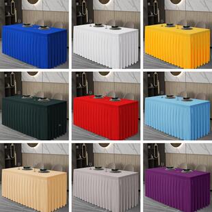 AJO会议室桌布红色纯色会商酒店活动长方展形桌套务罩条桌桌长裙