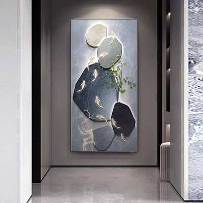 石鱼祥瑞入户玄关装饰画高级简约高档走廊过道挂画轻奢寓意壁画