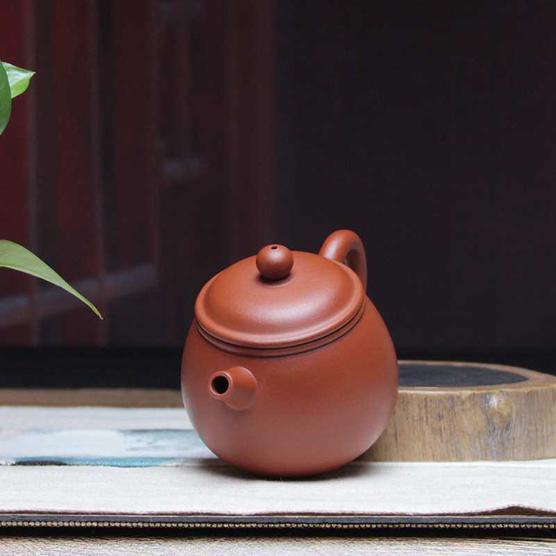 宜兴迷你紫砂壶纯手工原矿朱泥巨轮珠家用小茶壶一人饮茶具 160ml