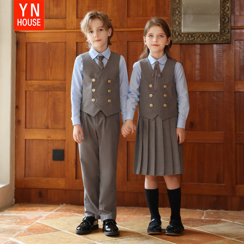儿童演出服秋冬长袖英伦风马甲男女童班服合唱服朗诵开学校服套装