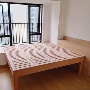 2I一半飘窗一半床连飘窗床无床头小户型飘窗拼接床实木双人床榉木