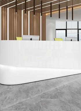 前台接待台简约现代公司前台桌收银迎宾台异性吧台烤漆白色办公桌