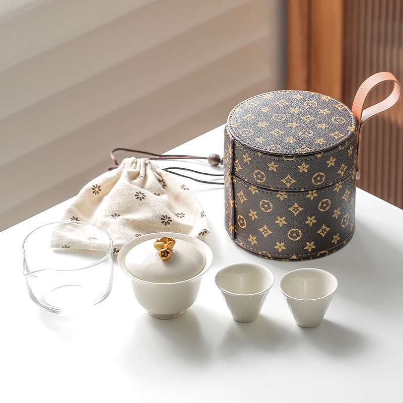 草木灰轻奢旅行茶具便携式户外旅游露营快客杯纯手工盖碗茶具套装