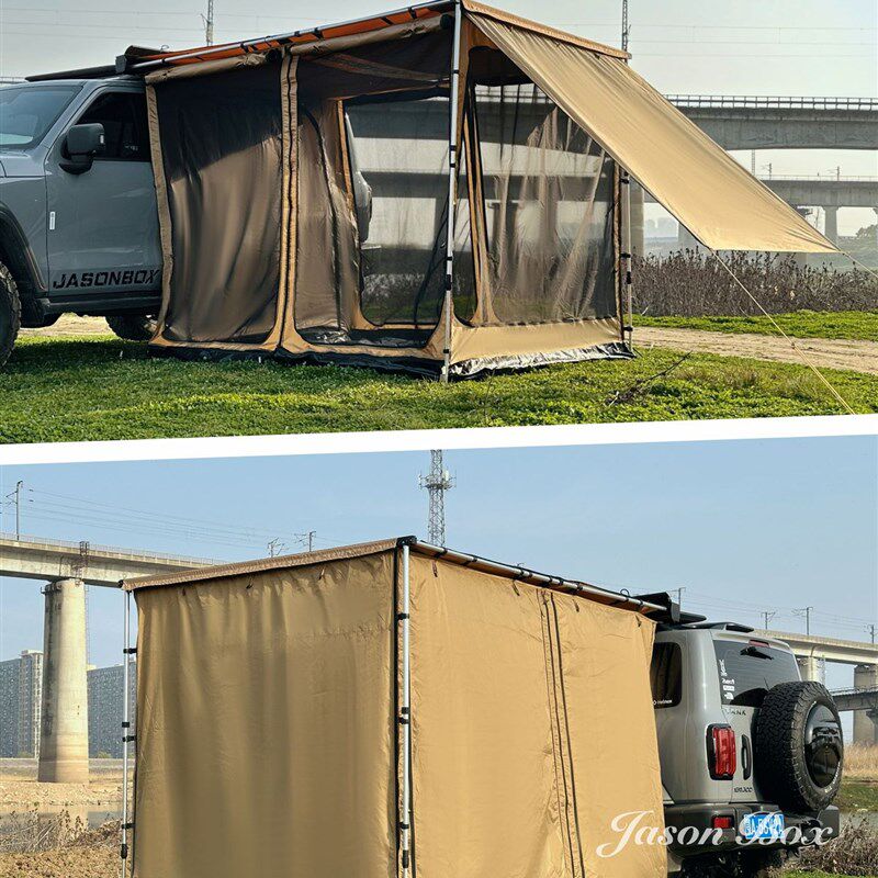 简森户外黑胶黑化车边帐篷侧帐遮阳棚豪华阳光房露营布房拓展保温