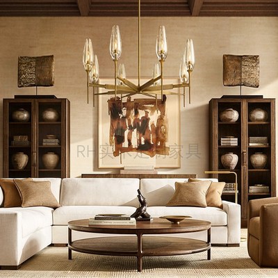 RH美式实木餐边柜别墅豪宅家用书柜法式乡村复古橡木客厅靠墙柜高