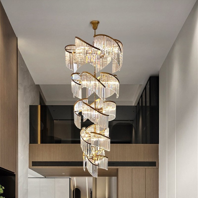中山灯具别墅客厅轻奢楼梯水晶灯复式楼长挑跃层大堂非标定制工程