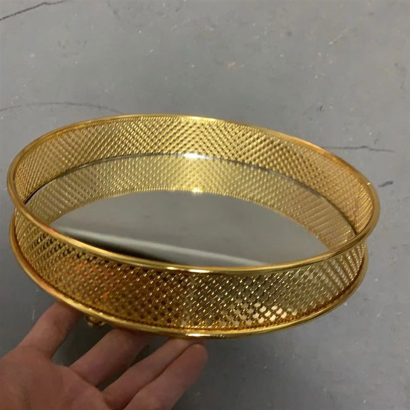 铁艺镜面轻奢托盘风玻璃盘子装饰电镀金色家用宴会收纳水果蛋糕盘