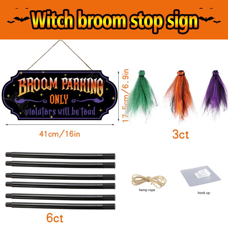 MZ866-867万圣节女巫停车位装饰挂牌节日扫把停车标志位木牌跨境