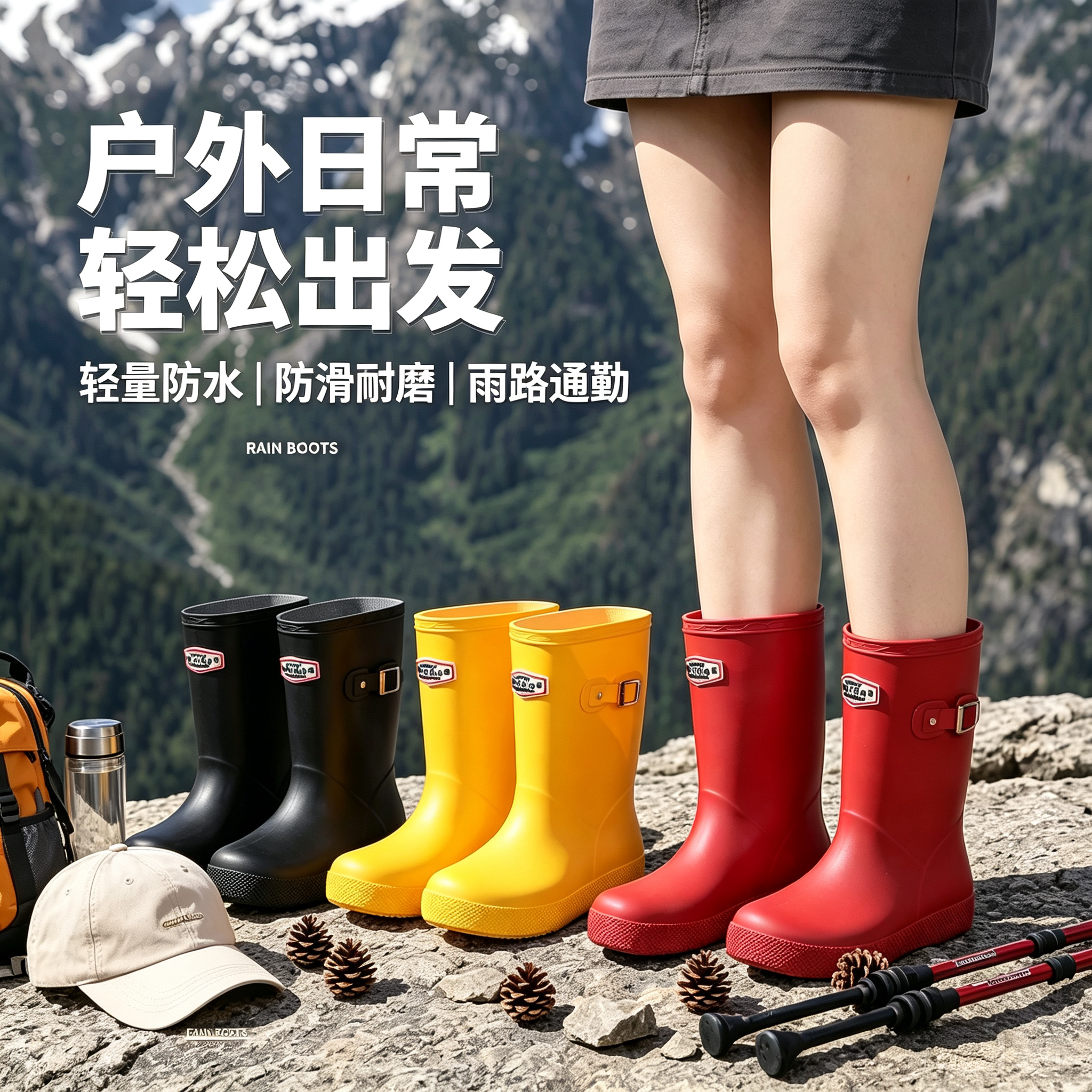 中筒雨鞋女款时尚长靴防水防滑户外雨林徒步雨靴2026新款胶鞋女士图片