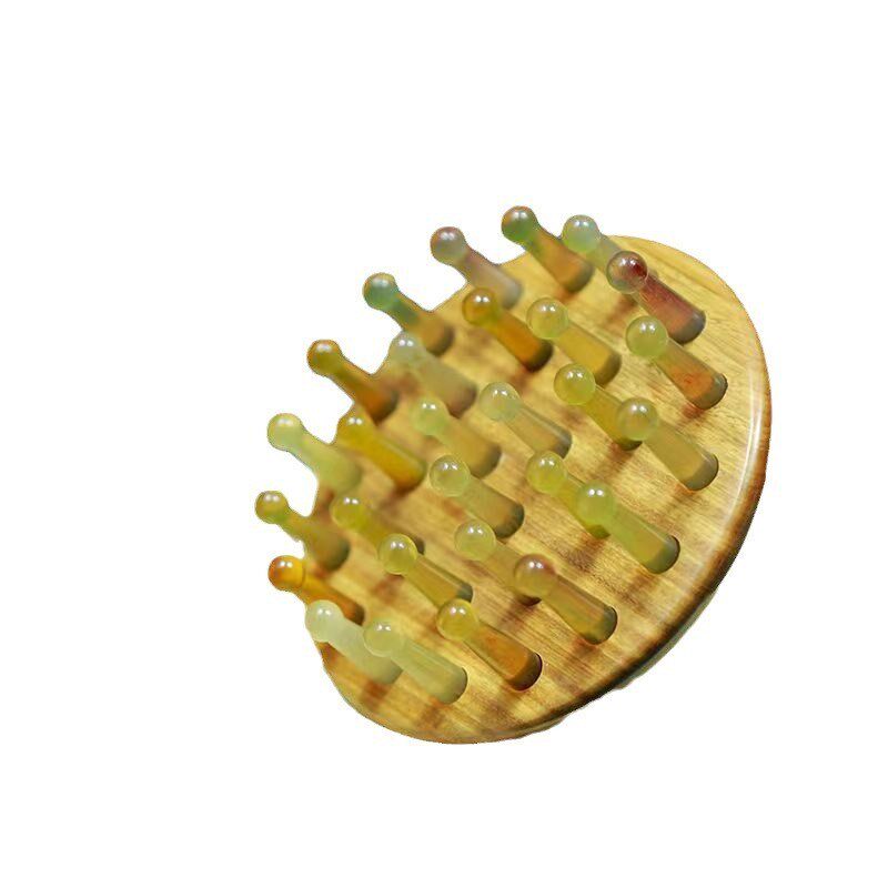 源头厂家绿檀木梳羊角指环经络按摩梳护理美发梳头部按摩梳子28齿