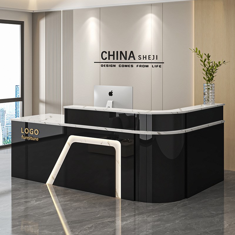 前台接待台弧形收银台商场酒店餐厅吧台转角烤漆亮光桌服务台