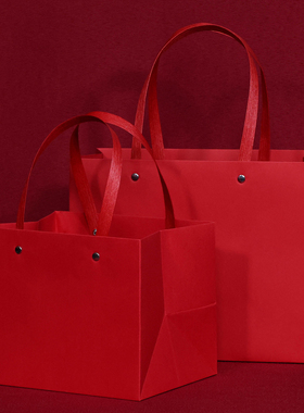 高档喜庆红色礼品袋铆钉款结婚生日伴手礼手提袋珠宝公司饰品纸袋