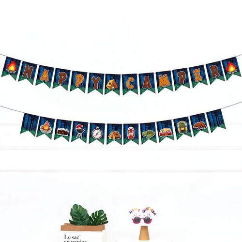HAPPY CAMPER布燕尾旗露营野营户外冒险装饰旗横幅拉旗