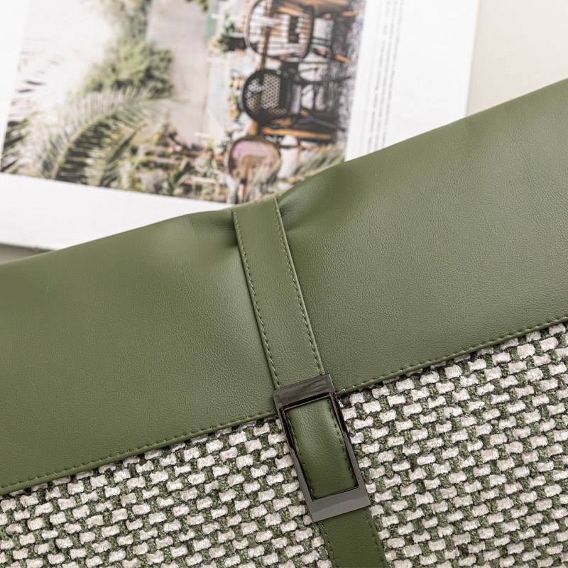 设计师软装靠枕轻奢样板间抱枕绿色棉麻雪尼尔小肌理拼皮革腰枕套