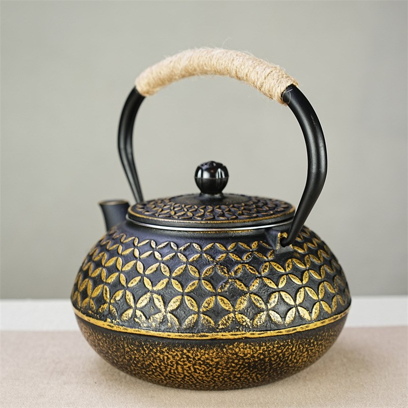900ml铁艺茶壶复古带过滤网日式煮水泡茶家用养生铸铁壶茶具摆件