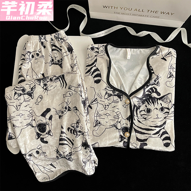 金丝绒公主开衫女睡衣套装