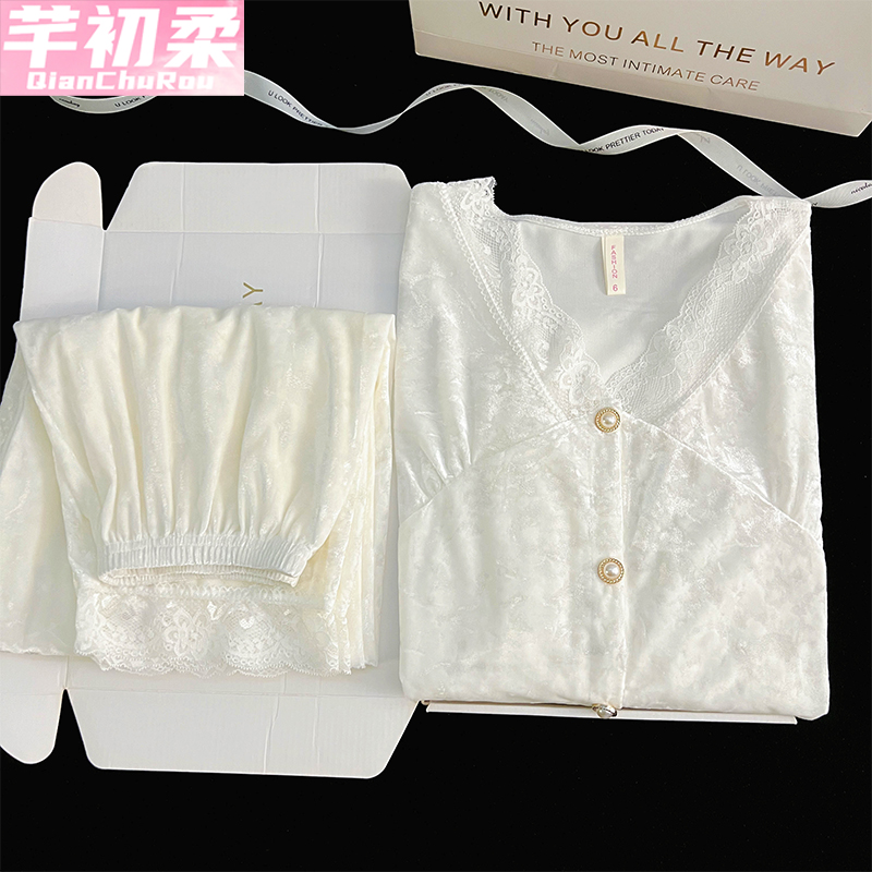 2025新款金丝绒开衫睡衣套装女