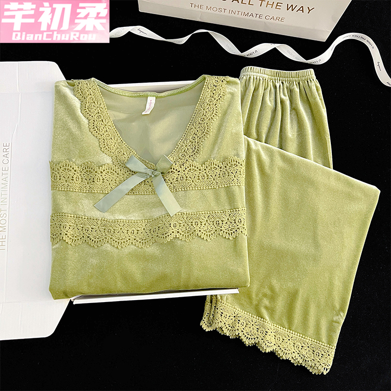 金丝绒女长袖睡衣套装2025新款