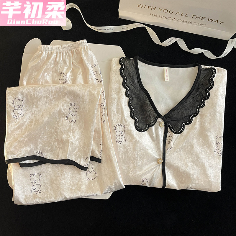 钻石金丝绒睡衣女2025春秋冬开衫款甜美公主高级感家居服蕾丝花边,女士内衣/男士内衣/家居服,睡衣/家居服套装,淘宝优惠券,粉丝福利购,淘宝优惠卷