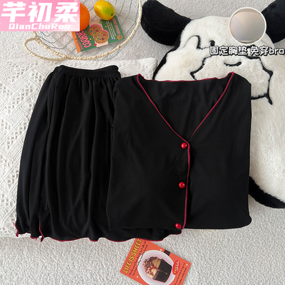 莫代尔凉感睡衣套装女夏季可外穿