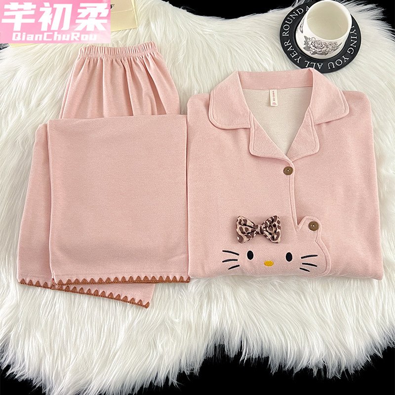 德绒开衫睡衣女秋冬季新款加厚保暖长袖可爱KT猫春秋天家居服套装,女士内衣/男士内衣/家居服,睡衣/家居服套装,淘宝优惠券,粉丝福利购,淘宝优惠卷
