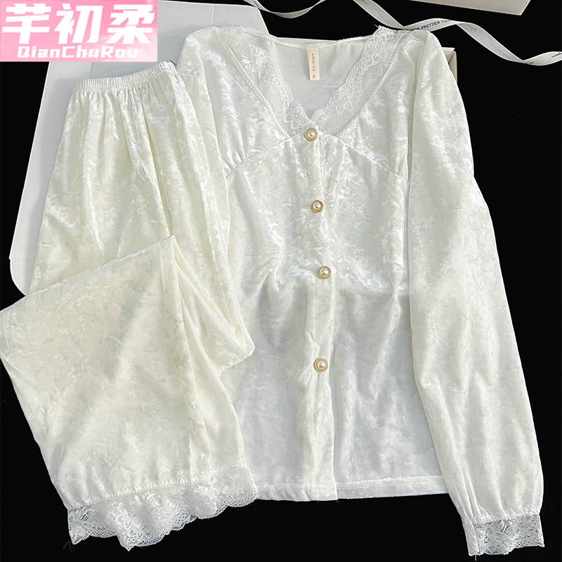 2025新款金丝绒开衫睡衣套装女