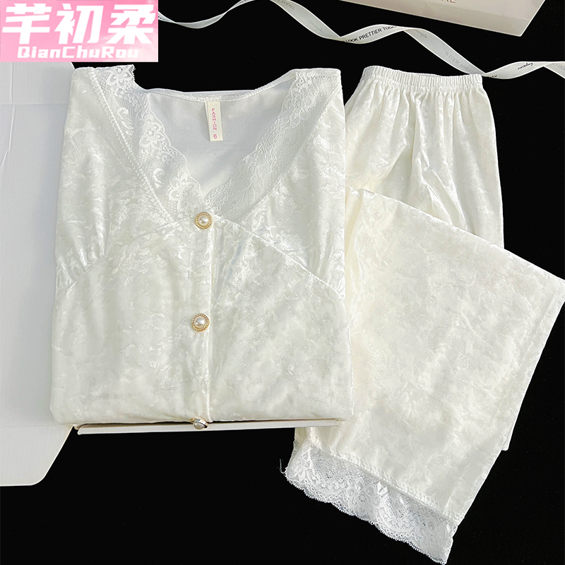 2025新款金丝绒开衫睡衣套装女