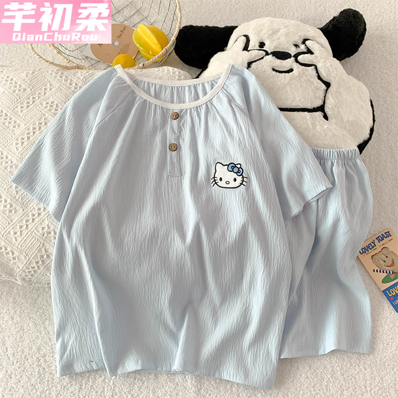 云朵棉睡衣女生夏季圆领可爱短袖短裤套装日系卡通纽扣夏天家居服,女士内衣/男士内衣/家居服,睡衣/家居服套装,淘宝优惠券,粉丝福利购,淘宝优惠卷