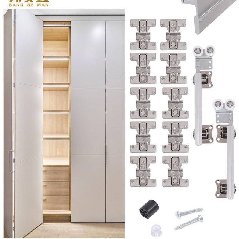 无下轨衣柜折叠门五金配件两折四门衣帽间推拉移门吊滑吊轮滑轨道