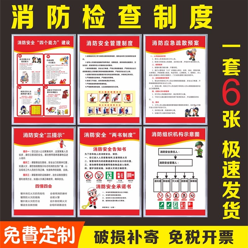 消防安全管理制度牌安全检查度消防四个能力三提示应急预案承诺书