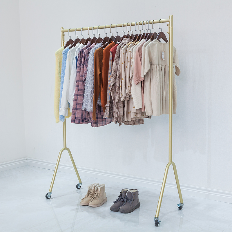 晾衣架落地挂衣架单杆卧室内阳台房间单杆钢管凉晒衣架移动带轮