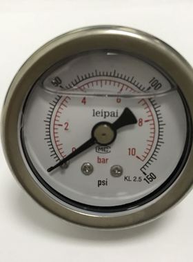 40mm轴向不锈钢耐震压力表 YN-40z-bf 10bar 150psi 304壳接头316