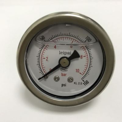 40mm轴向不锈钢耐震压力表 YN-40z-bf 10bar 150psi 304壳接头316