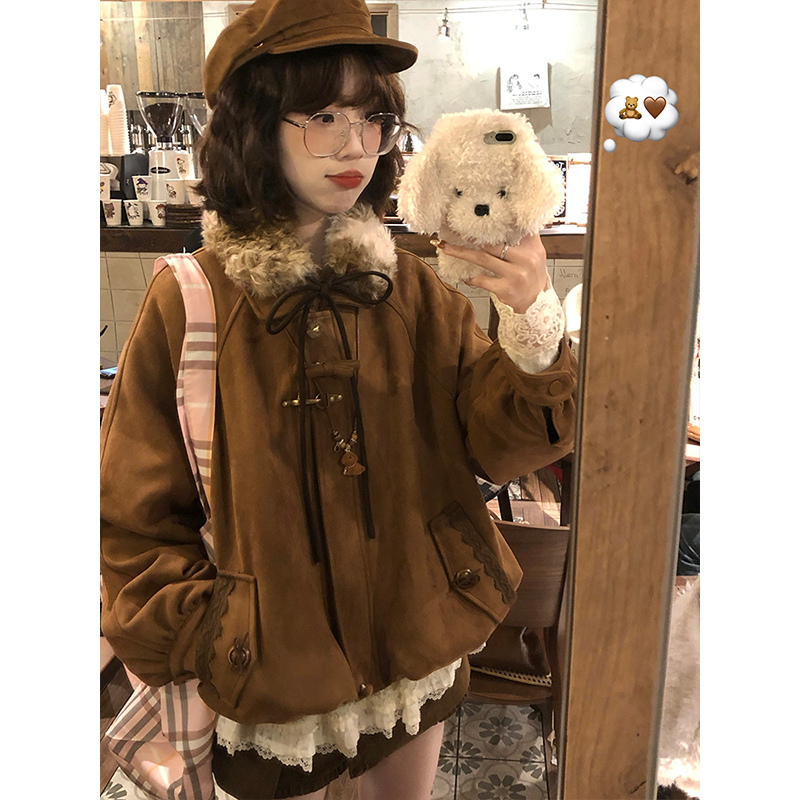 花夹棉苞秋冬设计感宽松外套女