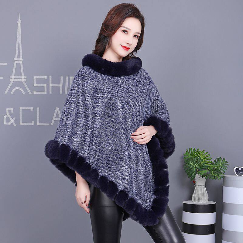 2025冬季新款欧美名媛斗皮草女斗篷披肩围巾仿獭兔毛套巾穿毛出货