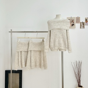 宇宙半鱼 秋冬季氛围感宽松一字肩毛衣韩系显瘦套头针织上衣